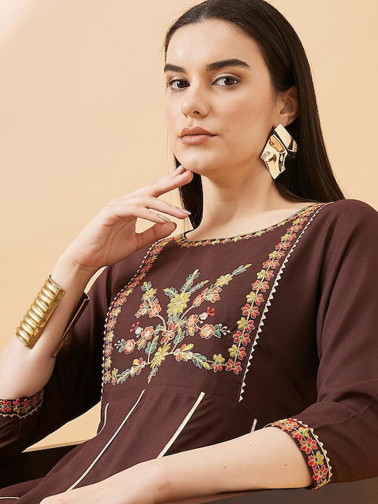 All about you Floral Embroidered Gotta Patti A-Line Kurta With Trouser