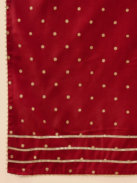 Sangria Polka Dots Printed Gotta Patti A-Line Kurta With Sharara & Dupatta