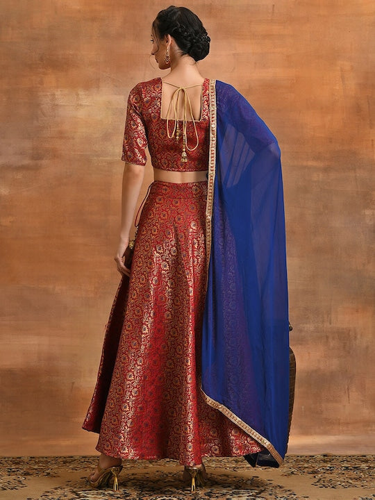AKS Couture Floral Woven Design Ready to Wear Lehenga & Blouse With Dupatta