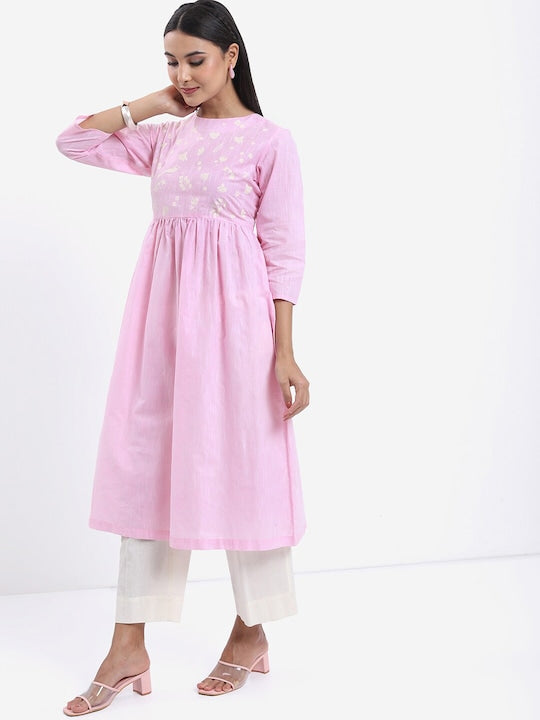 Vishudh Round Neck Floral Printed Pure Cotton A-Line Kurta