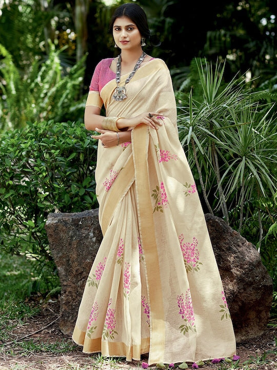 Satrani Ethnic Motifs Woven Designed Zari Organza Kasavu Saree