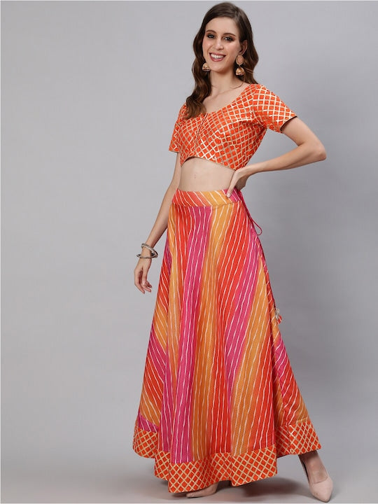 AKS Couture Leheriya Printed Ready to Wear Lehenga & Blouse With Dupatta