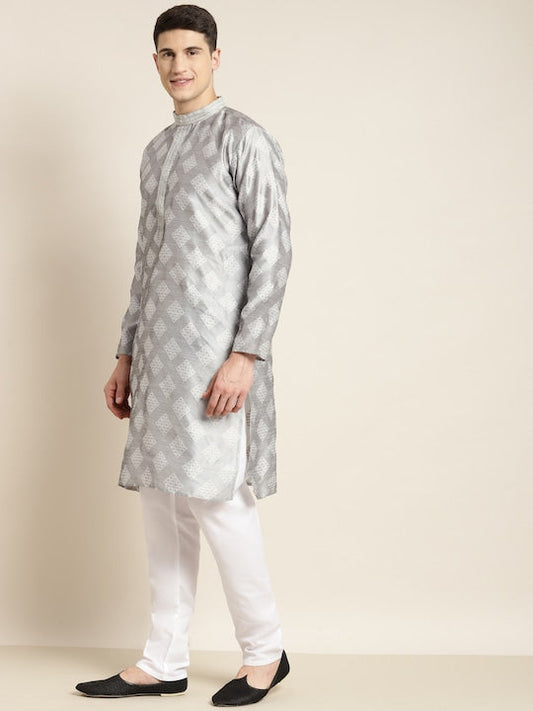 Sojanya Men Grey & Golden Ethnic Motifs Kurta