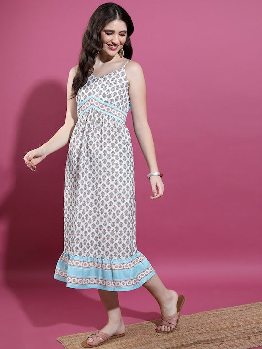 Vishudh Ethnic motifs Printed Empire Midi Dress