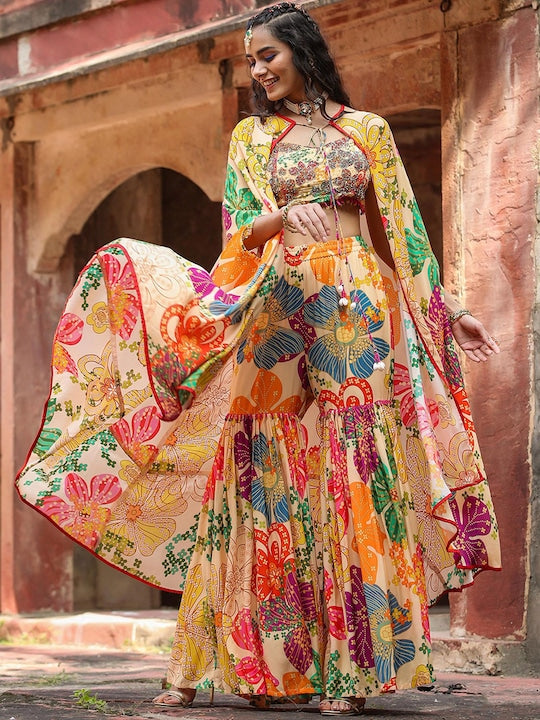 Scakhi Embellished Top & Sharara Co-Ords With Shrug