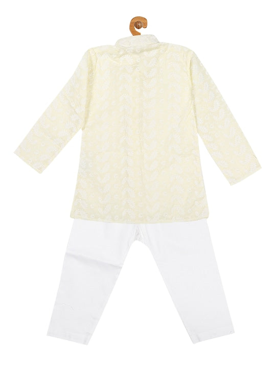 Vastramay Sishu Boys Chikankari Embroidered Pure Cotton Kurta with Pyjamas