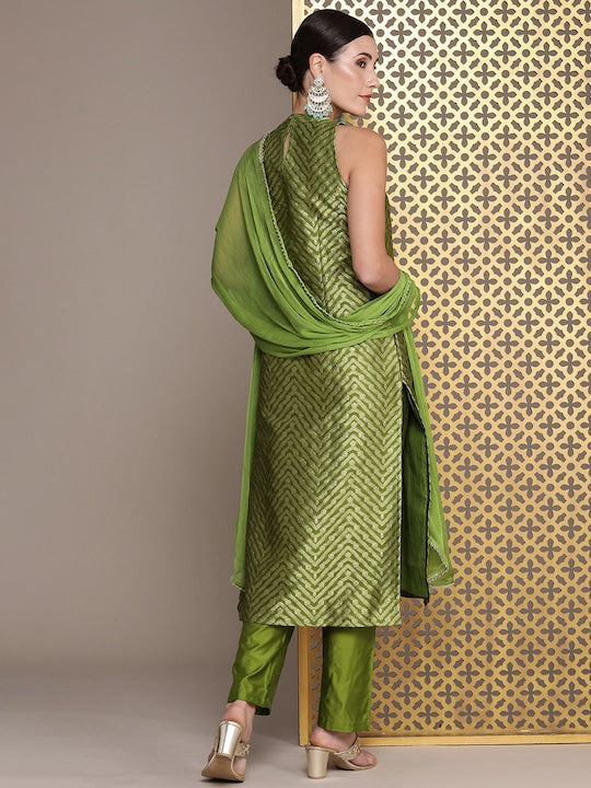 House of Pataudi Women Woven Design Regular Jashn Kurta With Trousers & Dupatta