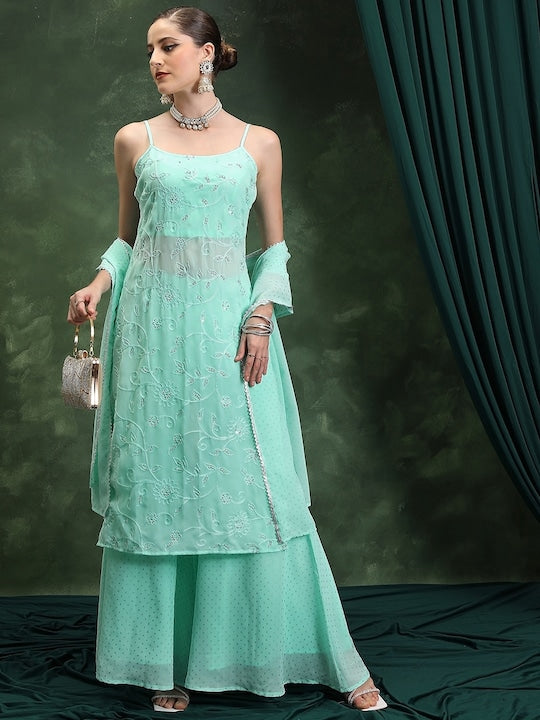 Vishudh Embroidered Regular Kurta with Sharara & Dupatta