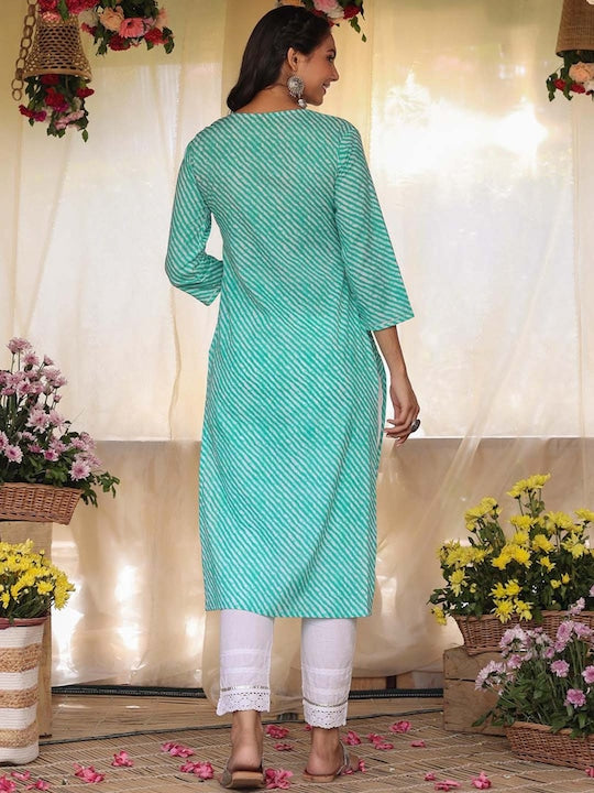 Scakhi Women Turquoise Blue Striped Kurta