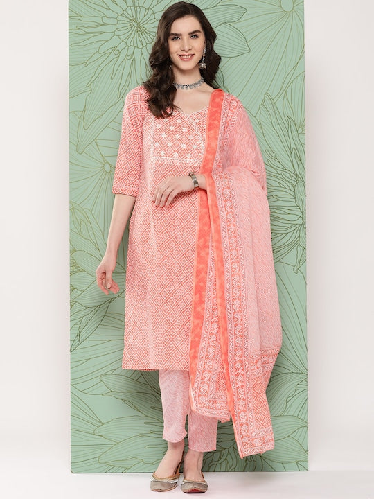Yufta Women Ethnic Motifs Embroidered Kurta with Trousers & Dupatta