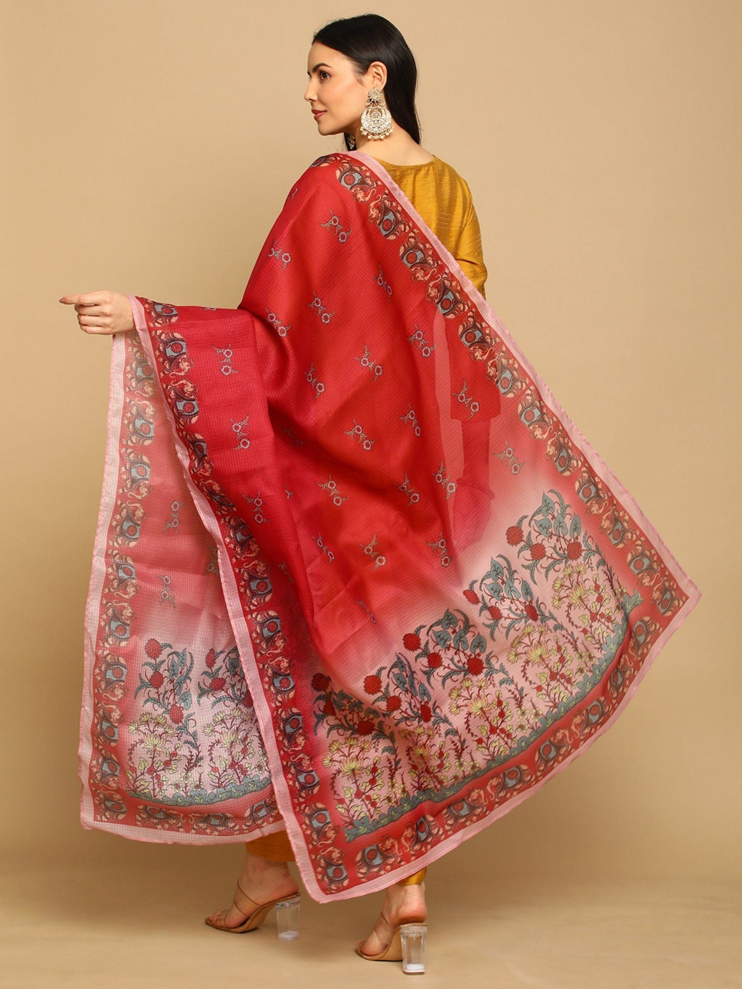 Heeposh Women Embroidered Straight Kurta with Doriya Printed Dupatta (Set of 3)