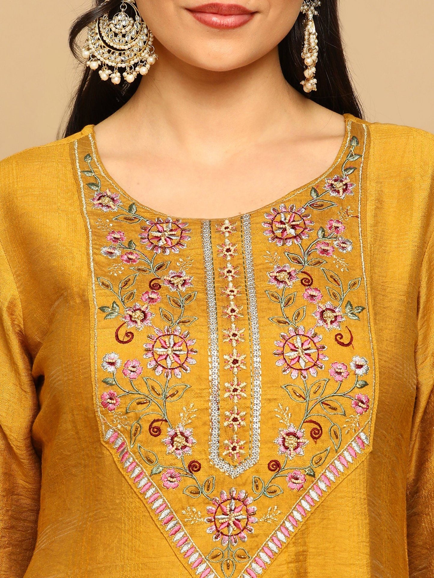 Heeposh Women Embroidered Straight Kurta with Doriya Printed Dupatta (Set of 3)