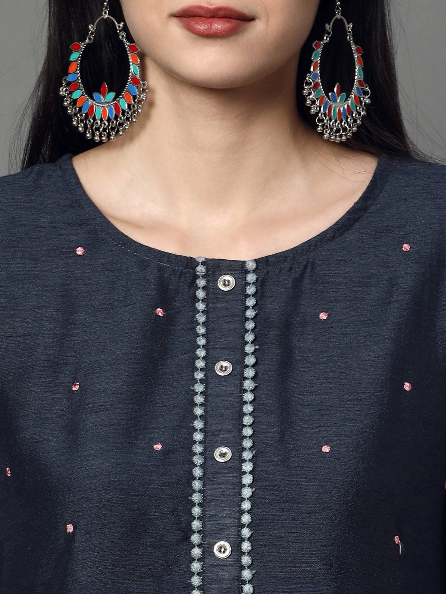 Heeposh Women Chanderi Silk Kurta with Organza Embroidered Dupatta (Set of 3)