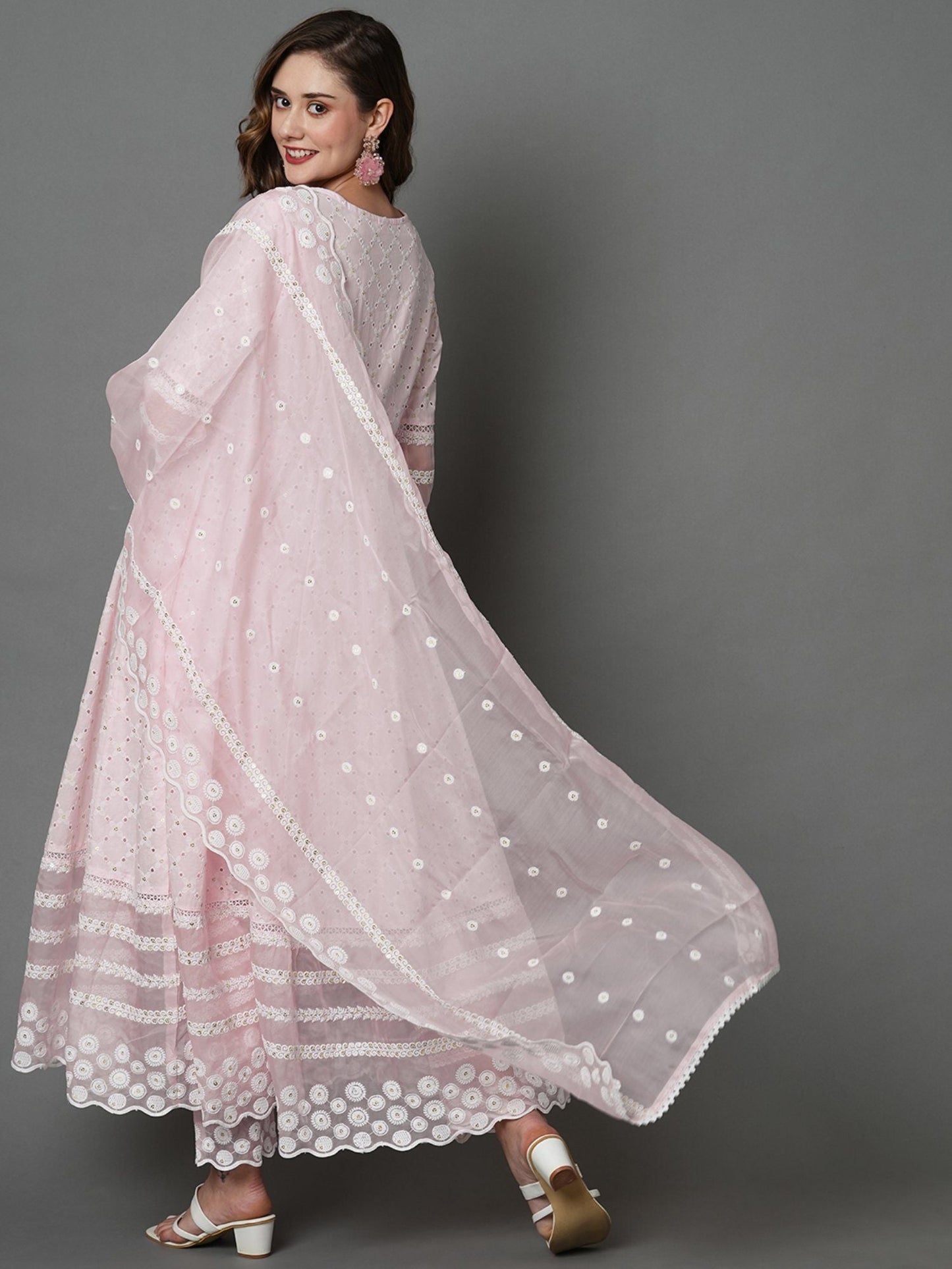 Heeposh Beautiful Schiffli Embroidered Anarkali with Soft Organza Dupatta (Set of 3)