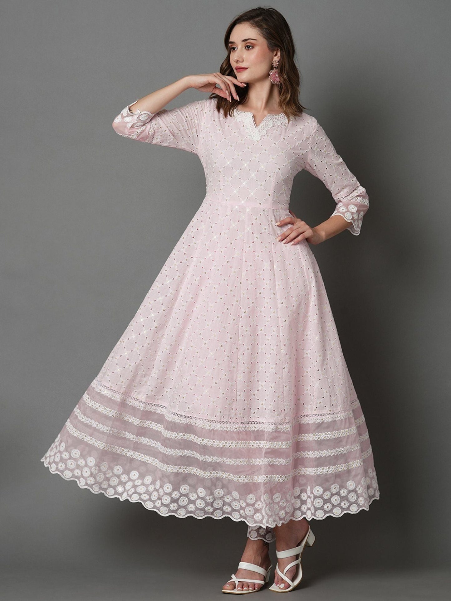 Heeposh Beautiful Schiffli Embroidered Anarkali with Soft Organza Dupatta (Set of 3)