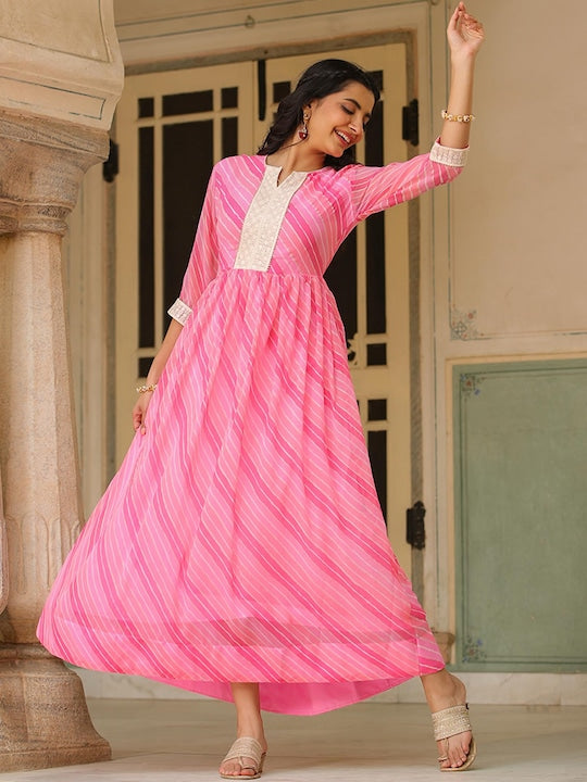 Scakhi Leheriya Printed A-line Ethnic Maxi Dress