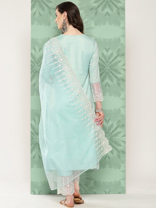 Yufta Women Ethnic Motifs Embroidered Regular Kurta with Trousers & With Dupatta