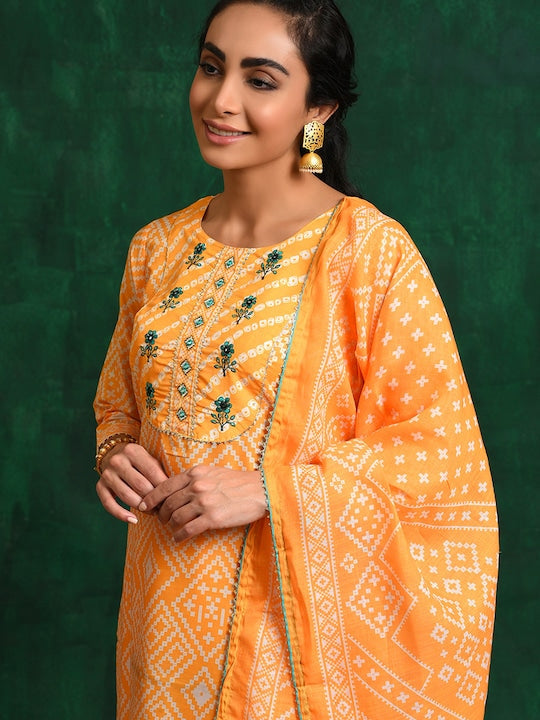 AKS Couture Bandhani Printed Gotta Patti Kurta With Trousers & Dupatta