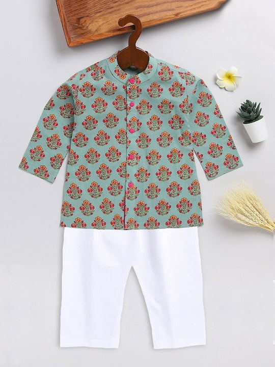Vastramay Sishu Boys Floral Printed Kurta with Pyjamas