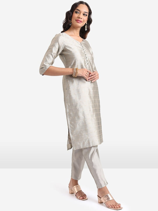 Vishudh Geometric Woven Design Regular Kurta With Trousers & Dupatta