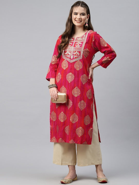 Readiprint Fashions Ethnic Motifs Embroidered Sequinned Pure Cotton Kurta