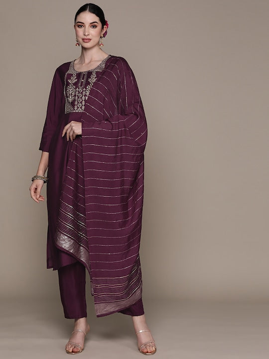 Anubhutee Ethnic Motifs Yoke Design Regular Kurta with Trousers & With Dupatta