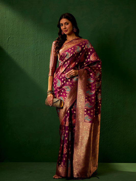 Sangria Ethnic Motifs Woven Designed Kanjeevaram Saree