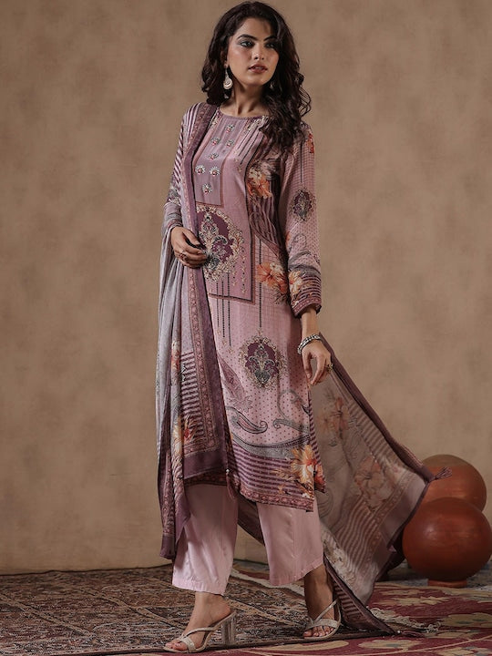 Scakhi Ethnic Motifs Printed Regular Kurta With Trousers & Dupatta