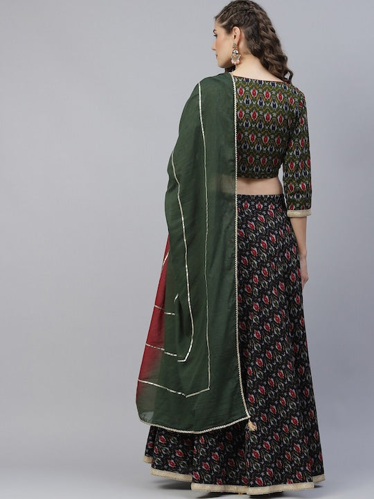 AKS Printed Ready To Wear Cotton Lehenga & Blouse With Dupatta