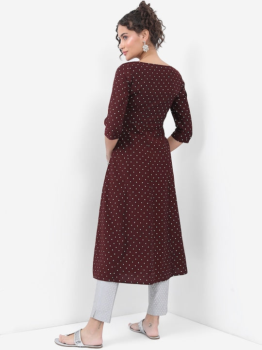 Vishudh Polka Dots Printed Thread Work A-Line Kurta