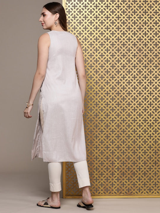 House of Pataudi Self Design Lace Detail Rozana Kurta