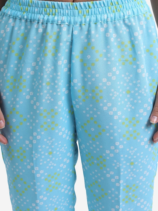 Vishudh Blue Bandhani Printed Flared Sleeves Kaftan With Trousers