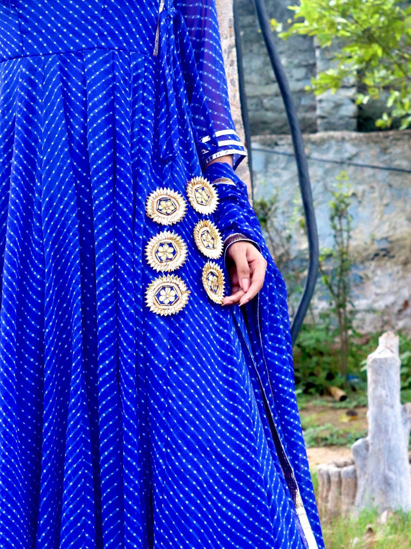 ONEWE INDIA Neelam Mothra Anarkali Set (Set of 3) - Blue