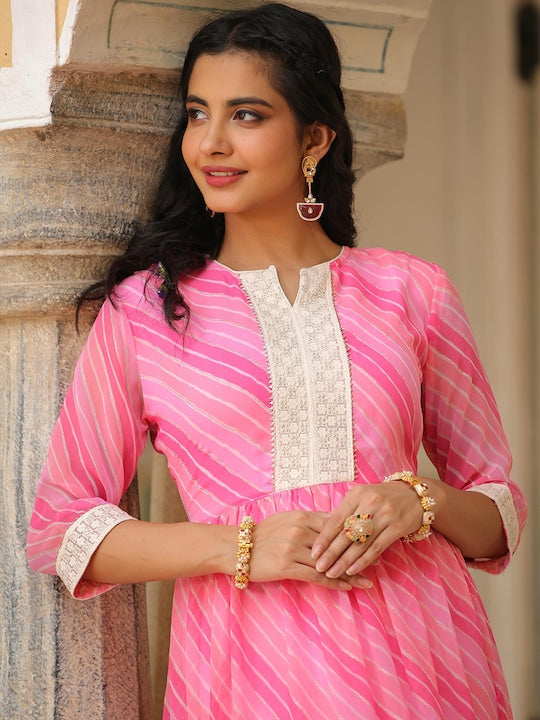 Scakhi Leheriya Printed A-line Ethnic Maxi Dress