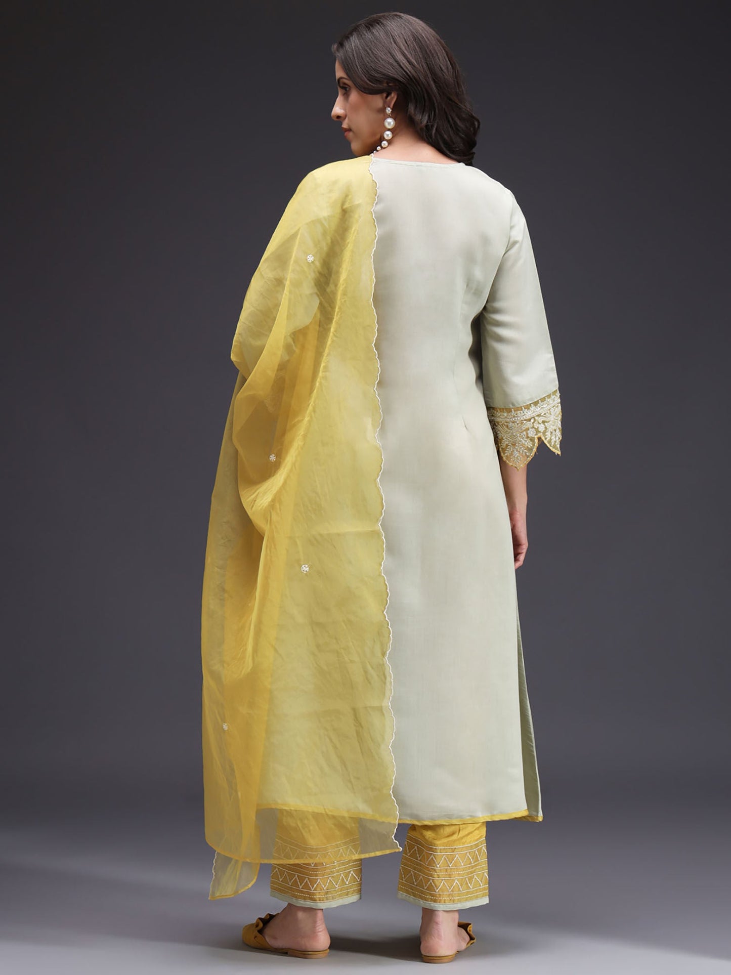 Heeposh Pale Lime Green Embroidered Kurta with Pant & Dupatta (Set of 3)