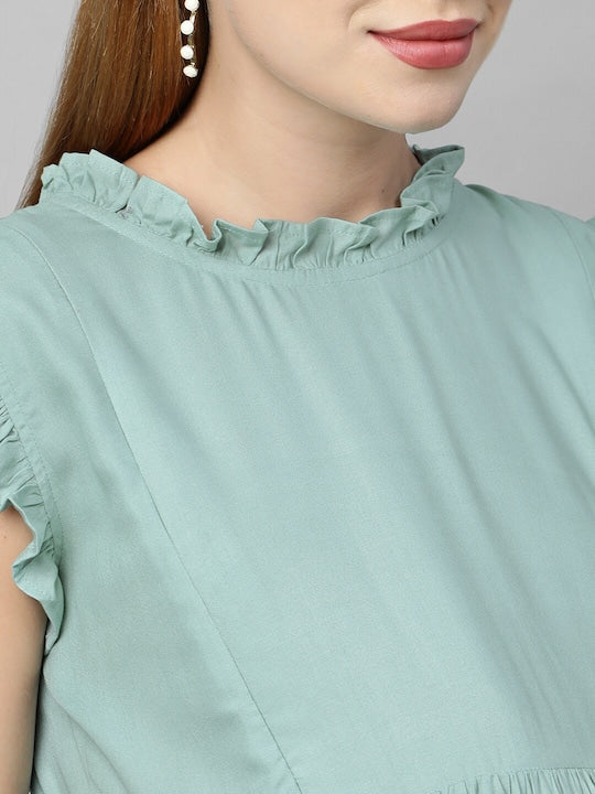 MomToBe Green Maternity A-Line Midi Nursing Dress