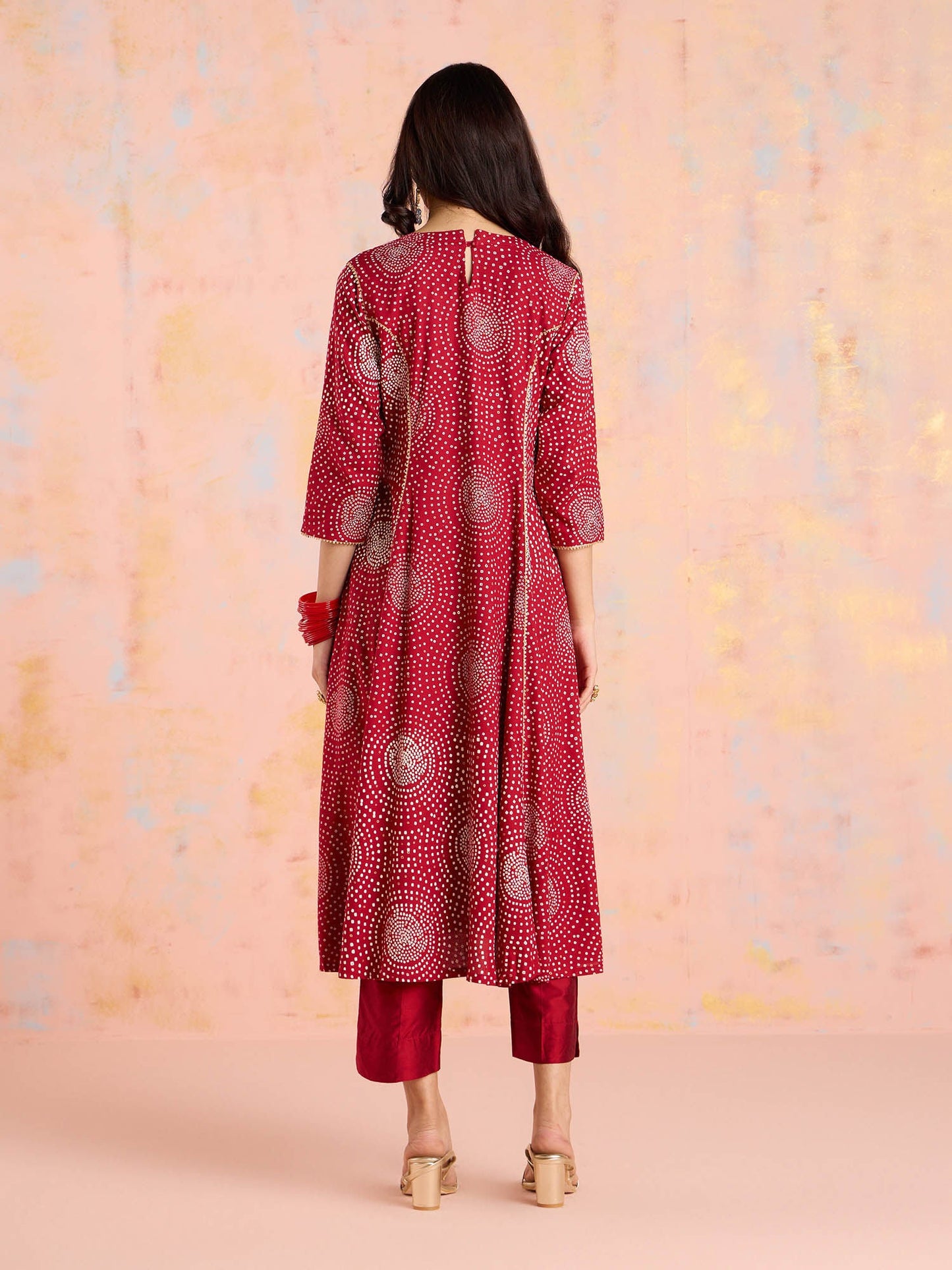 Likha Red Bandhani Printed A-Line Kurta LIKKUR204