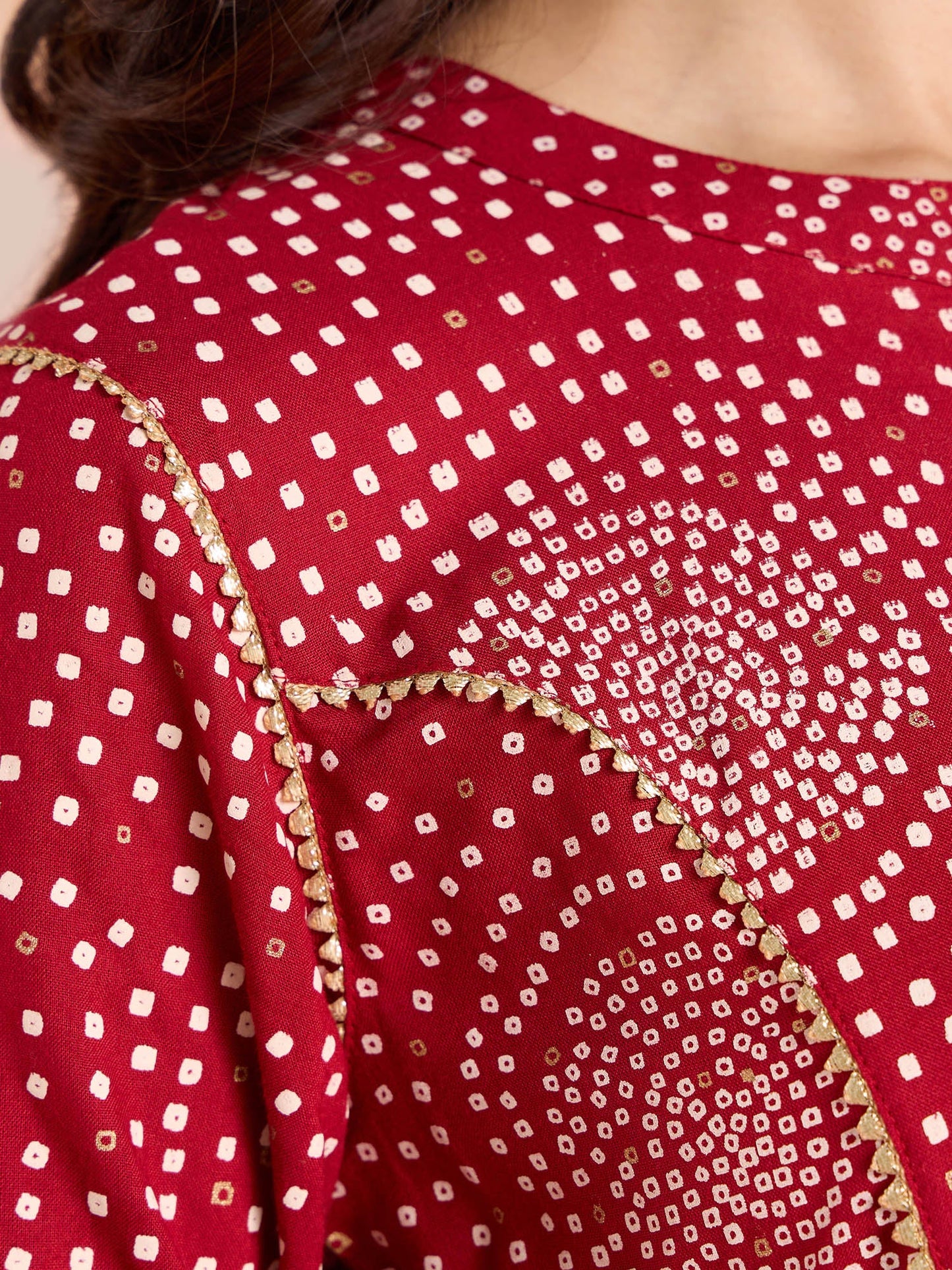 Likha Red Bandhani Printed A-Line Kurta LIKKUR204
