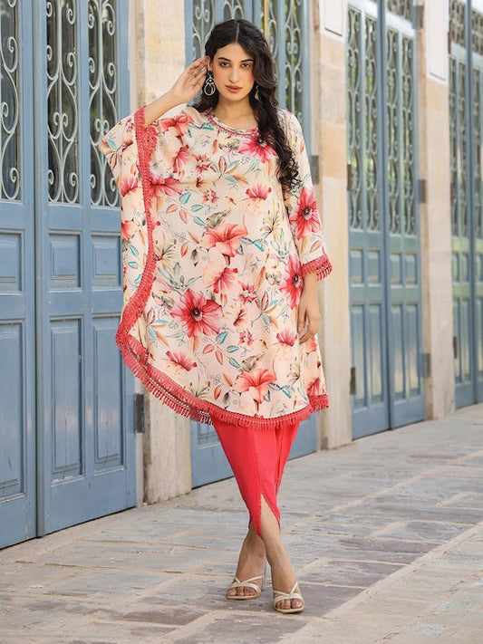 Scakhi Floral Printed Poncho & Dhoti Pant