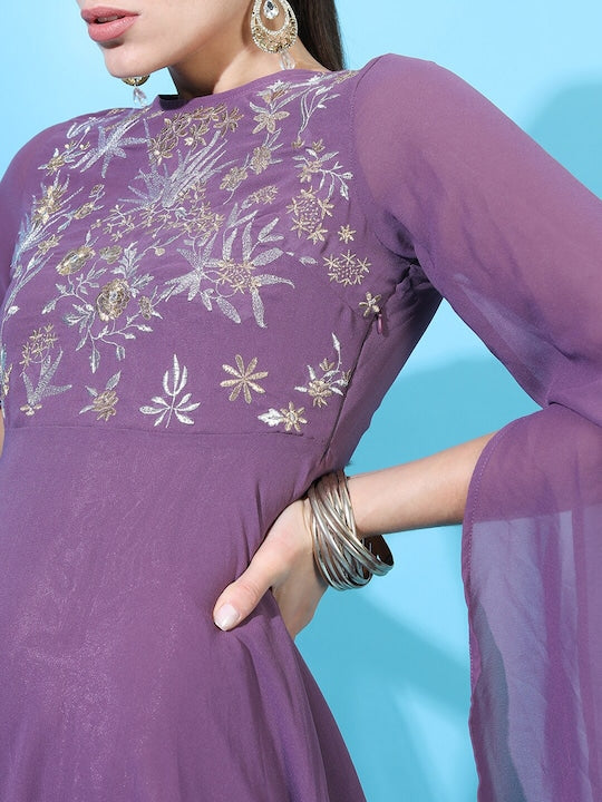 Vishudh Purple Embellished Maxi Dress