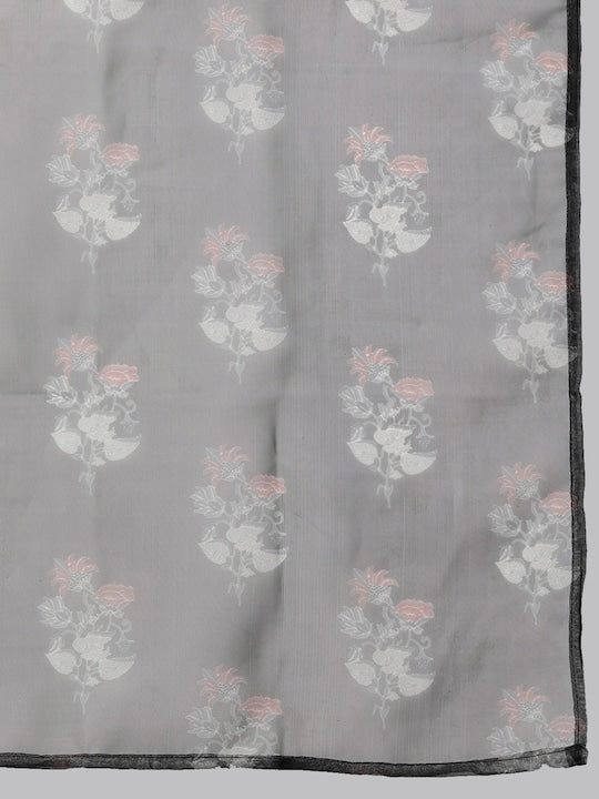 Mitera Floral Yoke Design Regular Thread Work Kurta With Trousers & Dupatta