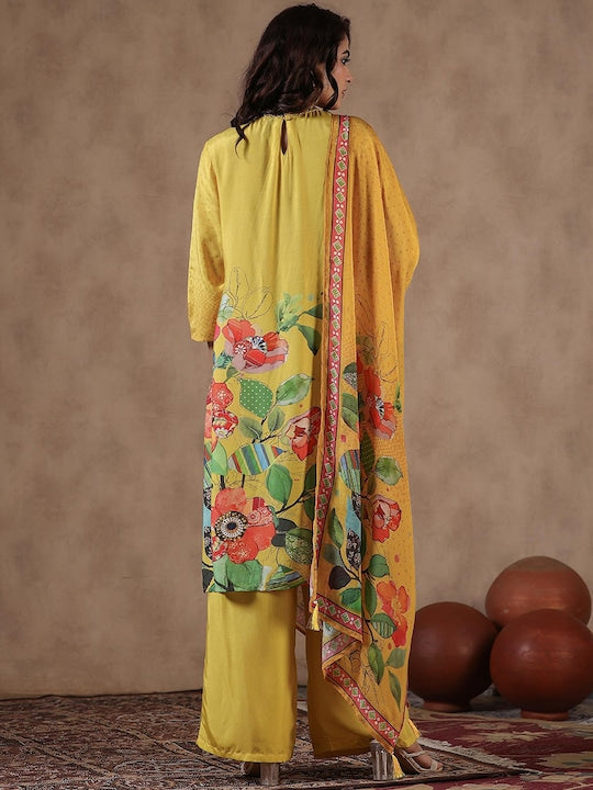 Scakhi Floral Printed Kurta With Trousers & Dupatta