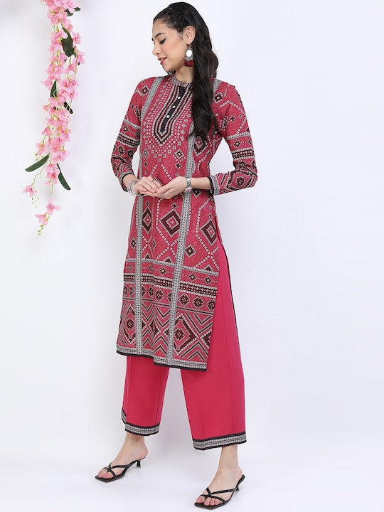 Vishudh Women Pink Ethnic Motifs Printed Kurta with Palazzos
