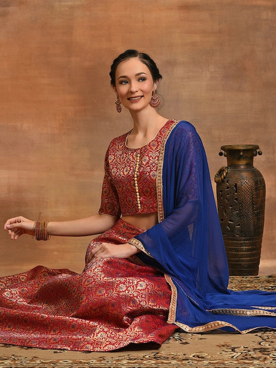 AKS Couture Floral Woven Design Ready to Wear Lehenga & Blouse With Dupatta