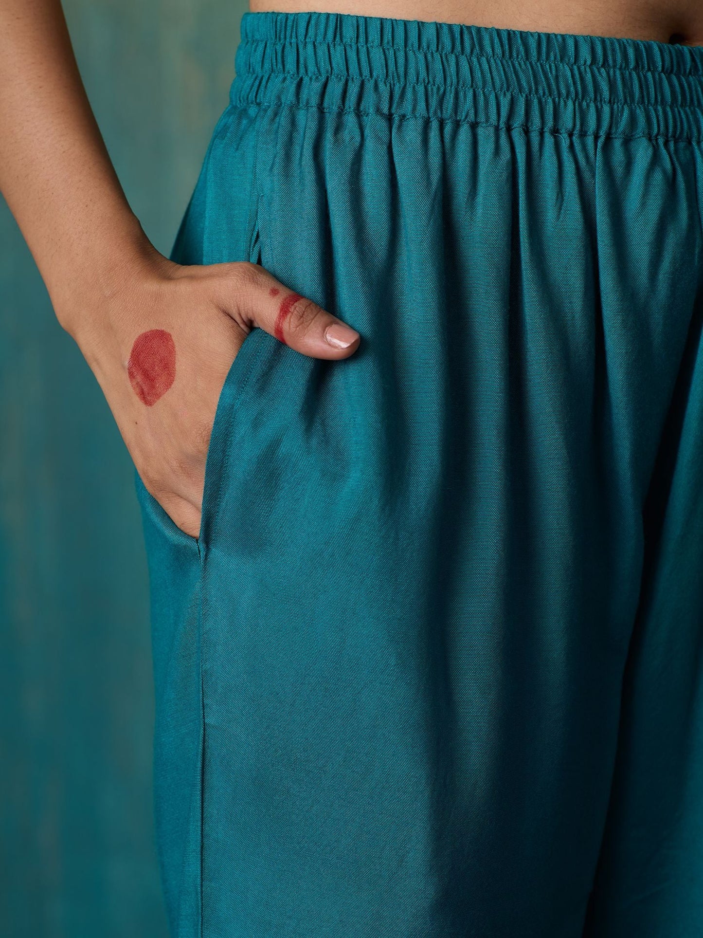 Likha Teal Blue Tyohar Golden Foil Printed Kurta Pant & Dupatta LIKSKD272 (Set of 3)