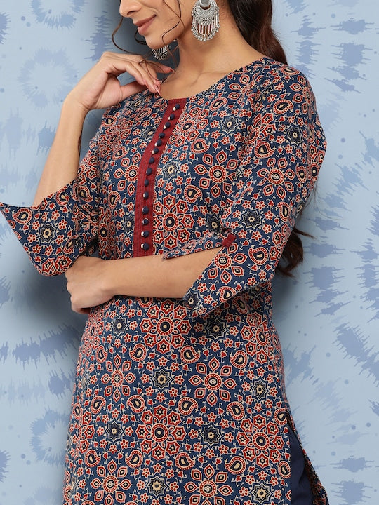 Yufta Ethnic Motifs Printed Regular Pure Cotton Kurta with Palazzos