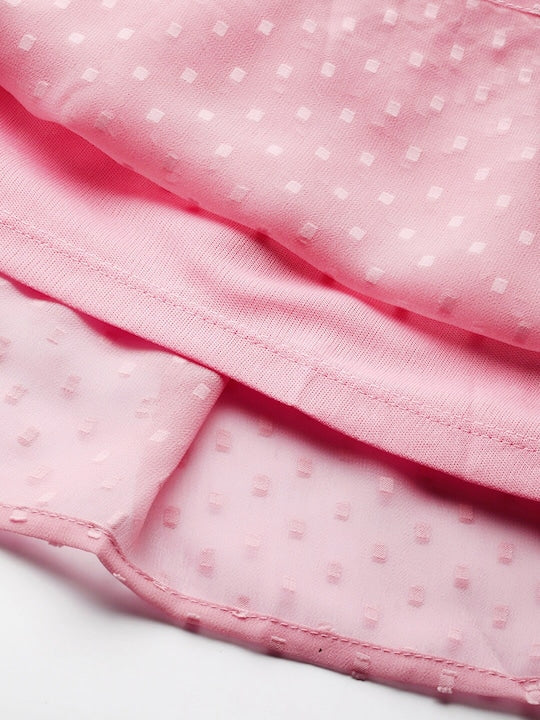 All about you Pink Dobby Weave Cinched Waist A- Line Dress