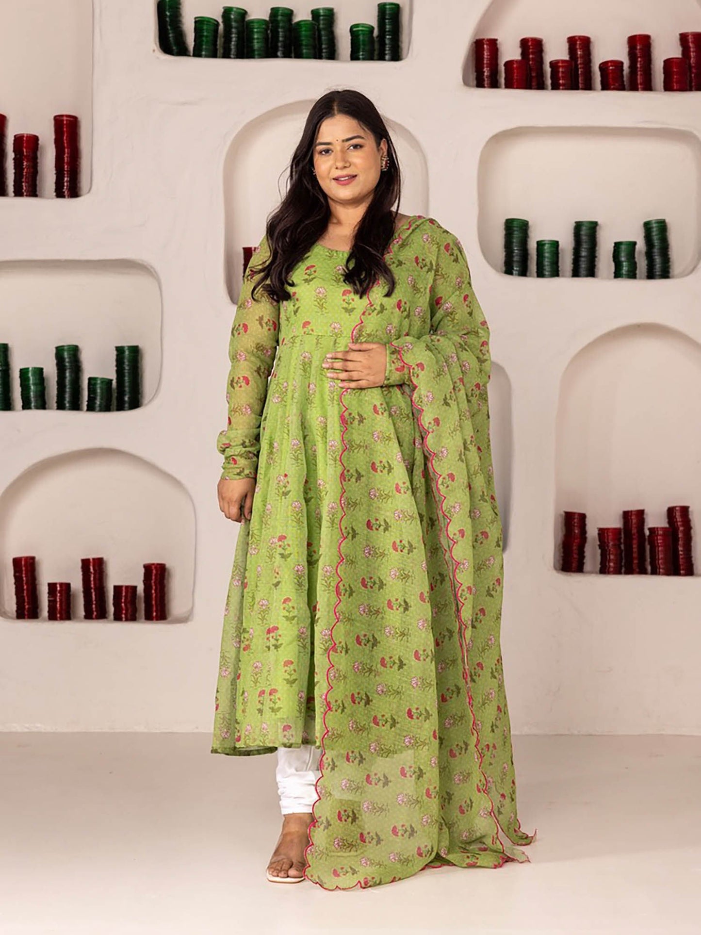 ONEWE INDIA Neeza Linen Anarkali Kurta (Set of 3)