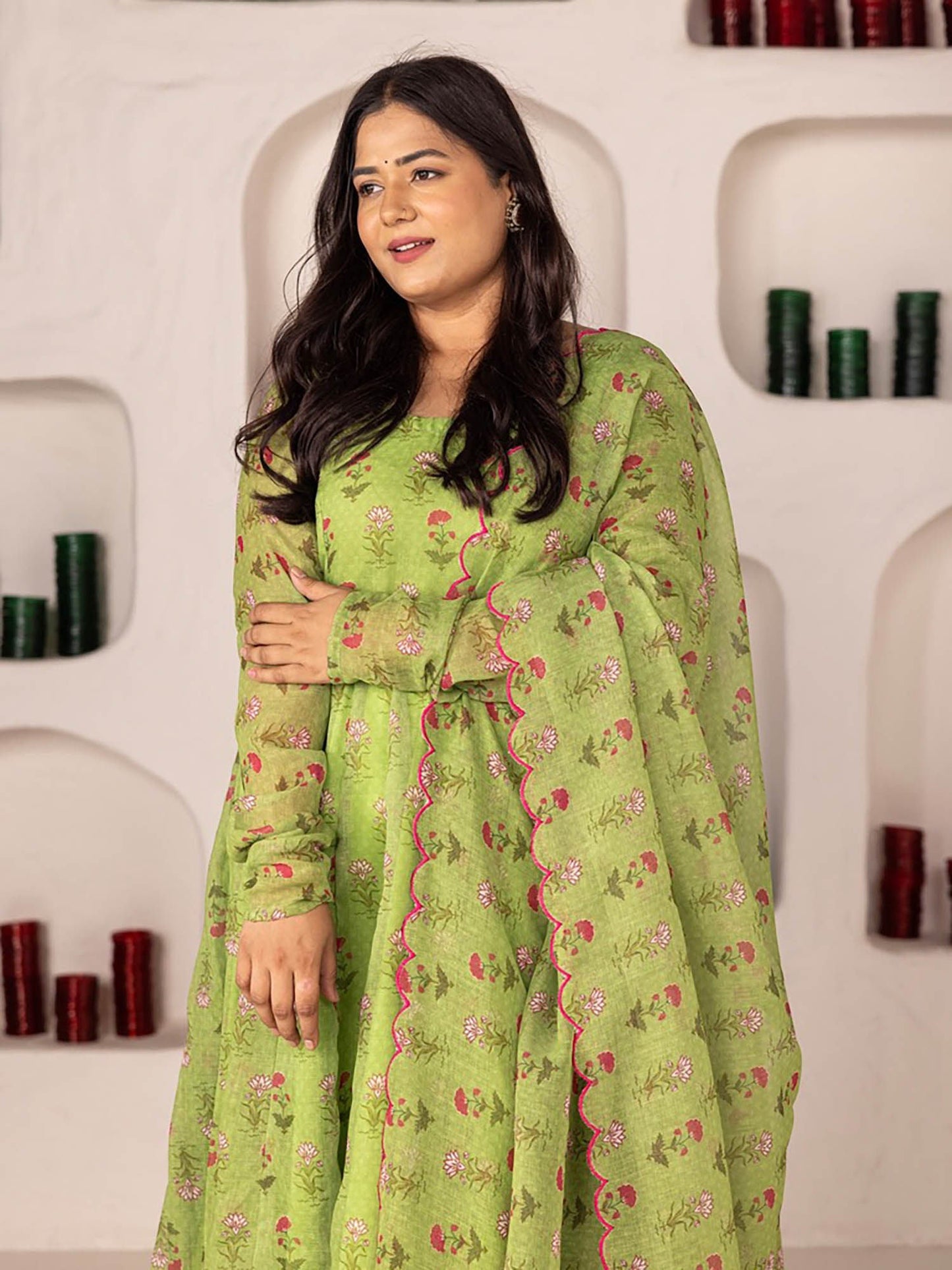 ONEWE INDIA Neeza Linen Anarkali Kurta (Set of 3)