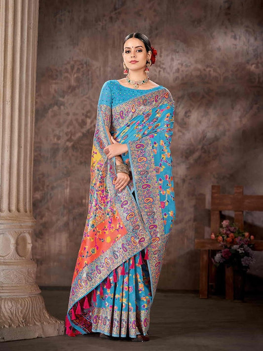 Silk Land Floral Woven Design Zari Saree